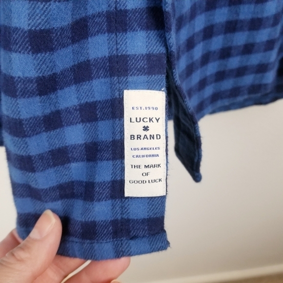 Lucky Brand Saturday Stretch Blue Checkered Flannel Snap Front Shirt NWT - Picture 8 of 11